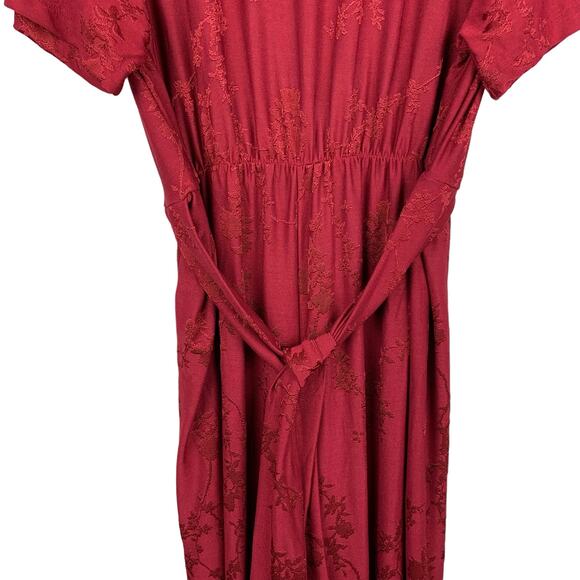 New Zara Jumpsuit Faux Wrap Neckline Red Jacquard Knit Short Sleeve Women’s M - Picture 11 of 12